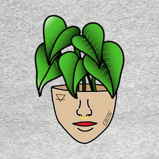 Tropical Plant Person With Face Tattoos and Septum Piercing T-Shirt